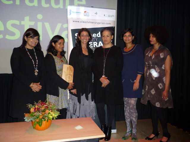 The 2014 award ceremony shortlist (L:R - Reshma Ruia, Mahsuda Snaith, Farah Ahamed, Kit de Waal, Anita Sivakumaran, Season Butler)